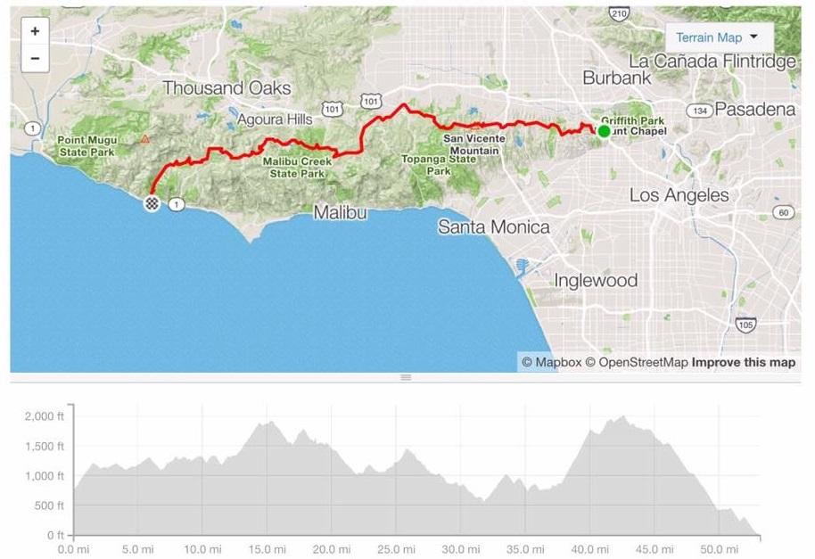 Mulholland 85k map and elevation profile